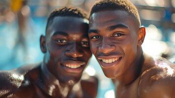 AI generated Boxers posing with beaming smiles, exuding pride and accomplishment photo