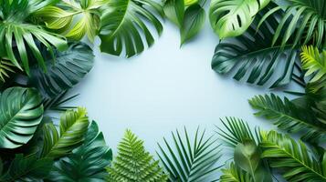 AI generated Tropical foliage arranged on clean surfaces, creating a refreshing and rejuvenating visual experience photo