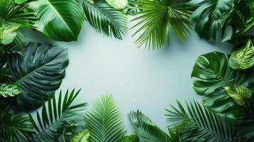 AI generated Tropical foliage arranged on clean surfaces, creating a refreshing and rejuvenating visual experience photo