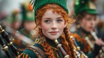 AI generated Colorful snapshots capturing lively parades featuring Irish dancers photo