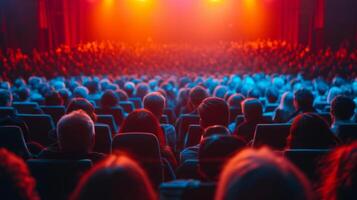 AI generated Enthusiastic cinephiles explore diverse genres and international cinema at bustling film festivals. photo