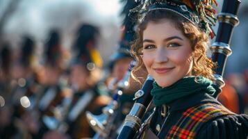 AI generated Colorful snapshots capturing lively parades featuring Irish dancers photo