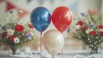 AI generated Clean and uncluttered setting featuring minimalist red, white, and blue decor for Independence Day celebrations photo