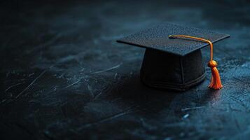 AI generated A minimalist composition highlighting a graduation cap, symbolizing the transition to new beginnings photo