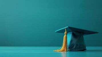 ai generado un sereno composición con un solitario graduación gorra, evocando un sentido de orgullo y logro foto