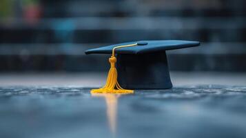 AI generated A minimalist setting with a single graduation cap, representing the culmination of academic endeavors photo