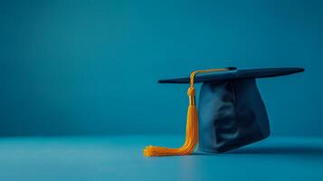 AI generated A minimalist composition highlighting a graduation cap, symbolizing the transition to new beginnings photo