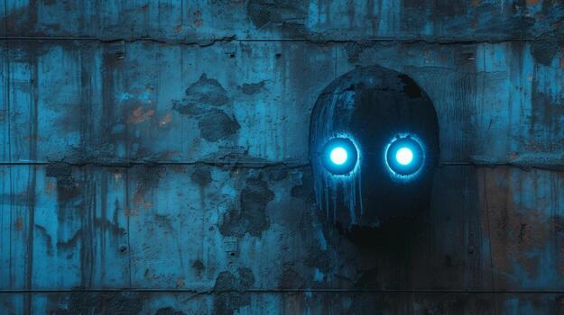 AI generated Its LED eyes glow with curiosity against a backdrop of industrial architecture photo