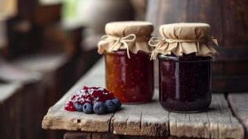 AI generated Clean and simple compositions featuring jars of homemade jams photo