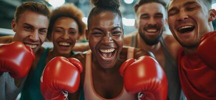 ai generado boxeadores radiante alegría y positividad, su sonrisas reflejando su amor para el deporte y éxito. foto