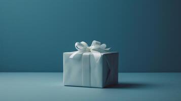 AI generated Simple scenes featuring a lone gift box, capturing the essence of minimalist aesthetics photo