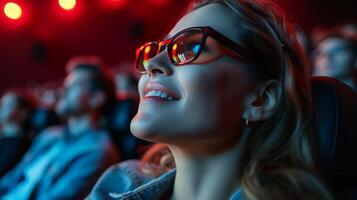 AI generated Enthusiastic moviegoers captivated by the silver screen photo