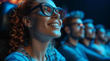 AI generated Enthusiastic moviegoers captivated by the silver screen photo