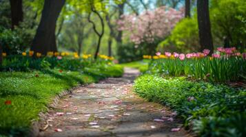 AI generated Idyllic captures of leisurely strolls through blooming gardens and verdant parks on Easter Monday photo