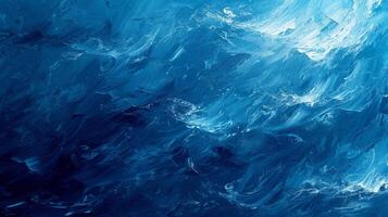 ai generado fluido Pinceladas y sombras de azul evocar el reflujo y fluir de Oceano olas foto