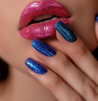 AI generated pretty woman with colourful manicure and lips photo