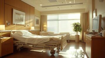 AI generated Hospital rooms are filled with soft light and peaceful ambiance photo