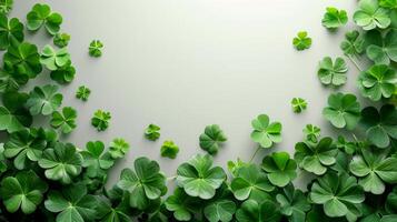 AI generated Minimalist backdrop with hints of green, providing a modern twist on traditional St. Patrick's Day decor. photo