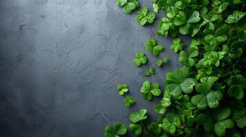 AI generated Minimalist backdrop with hints of green, providing a modern twist on traditional St. Patrick's Day decor. photo