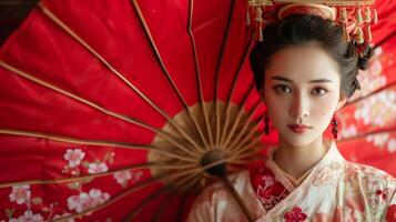 ai generado hermosa retratos exhibiendo personas vestido en tradicional chino atuendo foto