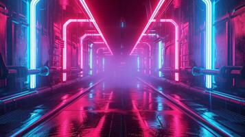 ai generado con un fondo de neón luces, eso encarna el espíritu de un cyberpunk futuro foto