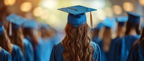 AI generated a female college student wearing graduation hats and gowns photo