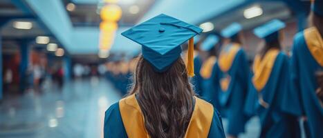 AI generated a female college student wearing graduation hats and gowns photo