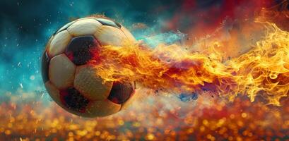 AI generated a soccer ball with fire and rainbow effect photo