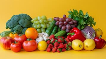 ai generado sencillo aún eficaz imagen exhibiendo un diverso selección de frutas y vegetales almacenado juntos foto