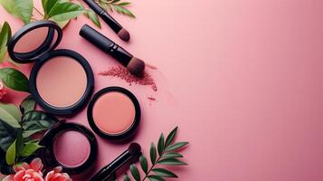 ai generado simplista diseño con esencial decorativo productos cosméticos, destacando elegancia y refinamiento foto