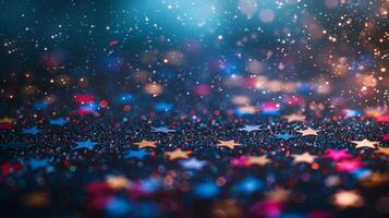 AI generated Serene background adorned with ethereal confetti, resembling stars scattered across the night sky photo