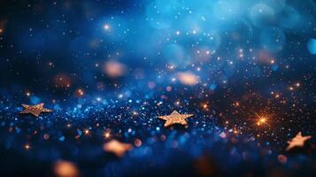 AI generated Serene background adorned with ethereal confetti, resembling stars scattered across the night sky photo