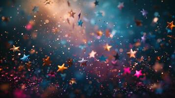 AI generated Serene background adorned with ethereal confetti, resembling stars scattered across the night sky photo