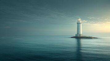 ai generado sencillo aún poderoso imagen presentando un solitario faro con vista a el vasto Oceano foto