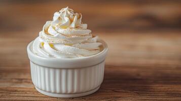 AI generated Simple yet enchanting photo showcasing the fantasy-like appeal of a whipped cream-topped dessert