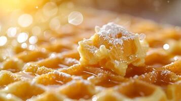 AI generated Simple yet enticing image highlighting the intricate pattern of Belgian waffles photo