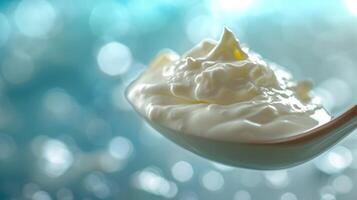 AI generated Clean and simple portrayal of a spoonful of yogurt, radiating freshness and purity photo