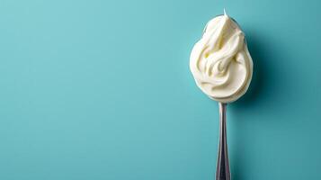 AI generated Clean and simple portrayal of a spoonful of yogurt, radiating freshness and purity photo