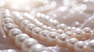 AI generated Tranquil setting with scattered pearl beads, creating an elegant and serene atmosphere photo