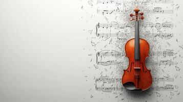 AI generated Minimalist portrayal of a violin and scattered musical notes photo