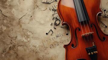 AI generated Minimalist portrayal of a violin and scattered musical notes photo