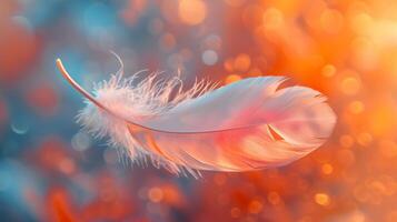 AI generated Clean composition with vibrant feathers floating gracefully against an abstract setting photo