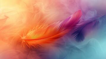 AI generated Clean composition with vibrant feathers floating gracefully against an abstract setting photo