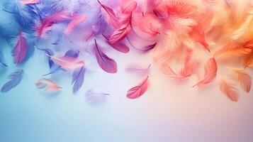 AI generated Minimalist backdrop adorned with colorful feathers photo