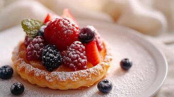 AI generated Simple yet enchanting image capturing the fantasy-like appeal of a fruit-topped pastry photo