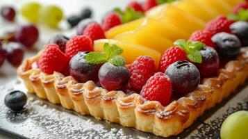 AI generated Simple yet enchanting image capturing the fantasy-like appeal of a fruit-topped pastry photo