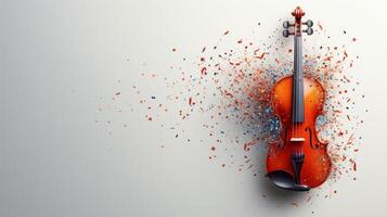 ai generado minimalista antecedentes presentando un violín y dispersado musical notas, evocando un sentido de musical armonía foto