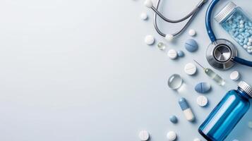 AI generated Clean and minimalist setting featuring abstract medical research elements photo