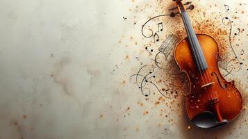 AI generated Minimalist background featuring a violin and scattered musical notes, evoking a sense of musical harmony photo