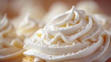 AI generated Minimalist image capturing the delicate swirls of whipped cream atop a delectable pastry photo